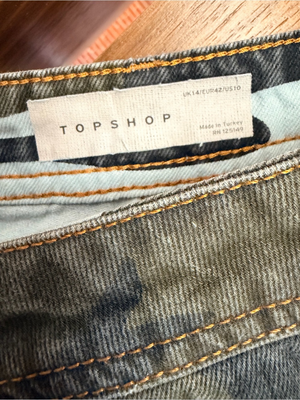 TOP SHOP Camo Denim Shorts